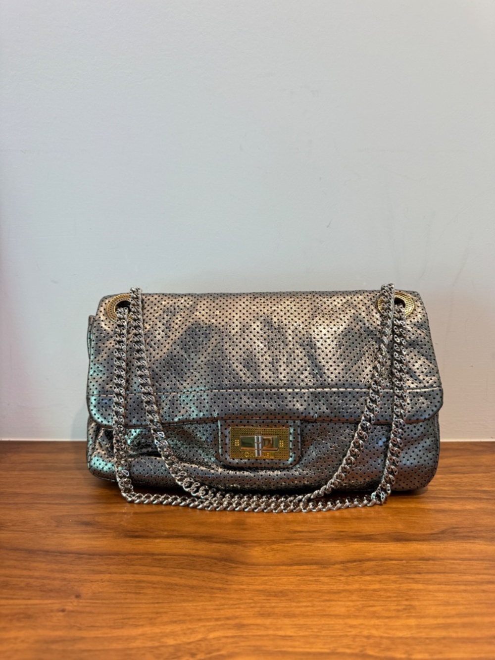 Chanel Reissue 2.55 226 Metallic Perforated Leather Flap Handbag Pre-Owned